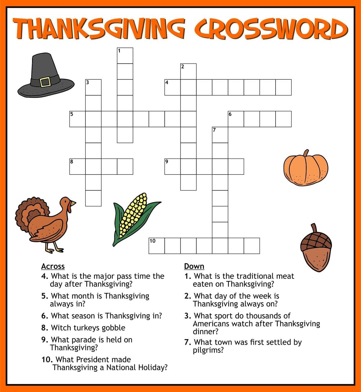 Printable Thanksgiving Crossword Puzzles PrintableLib