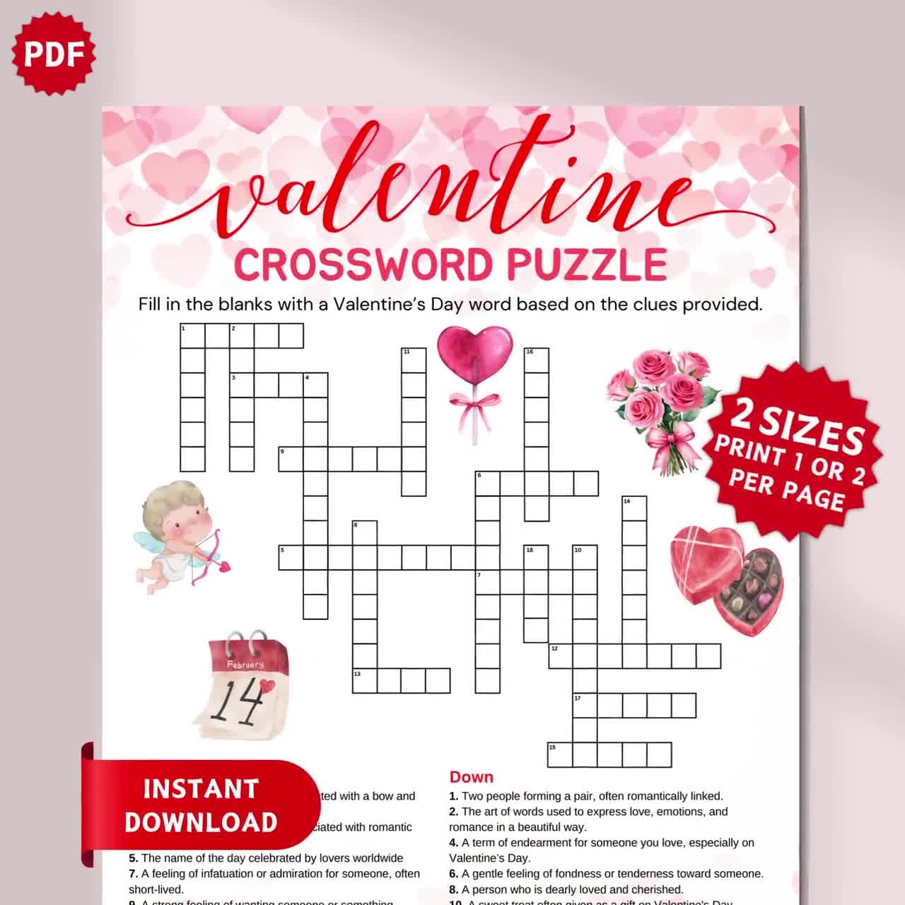 Printable Valentines Day Crossword Puzzle Valentine Party Game For Adults Kids Family Games Word Puzzle Valentines Classroom Activity Etsy Israel