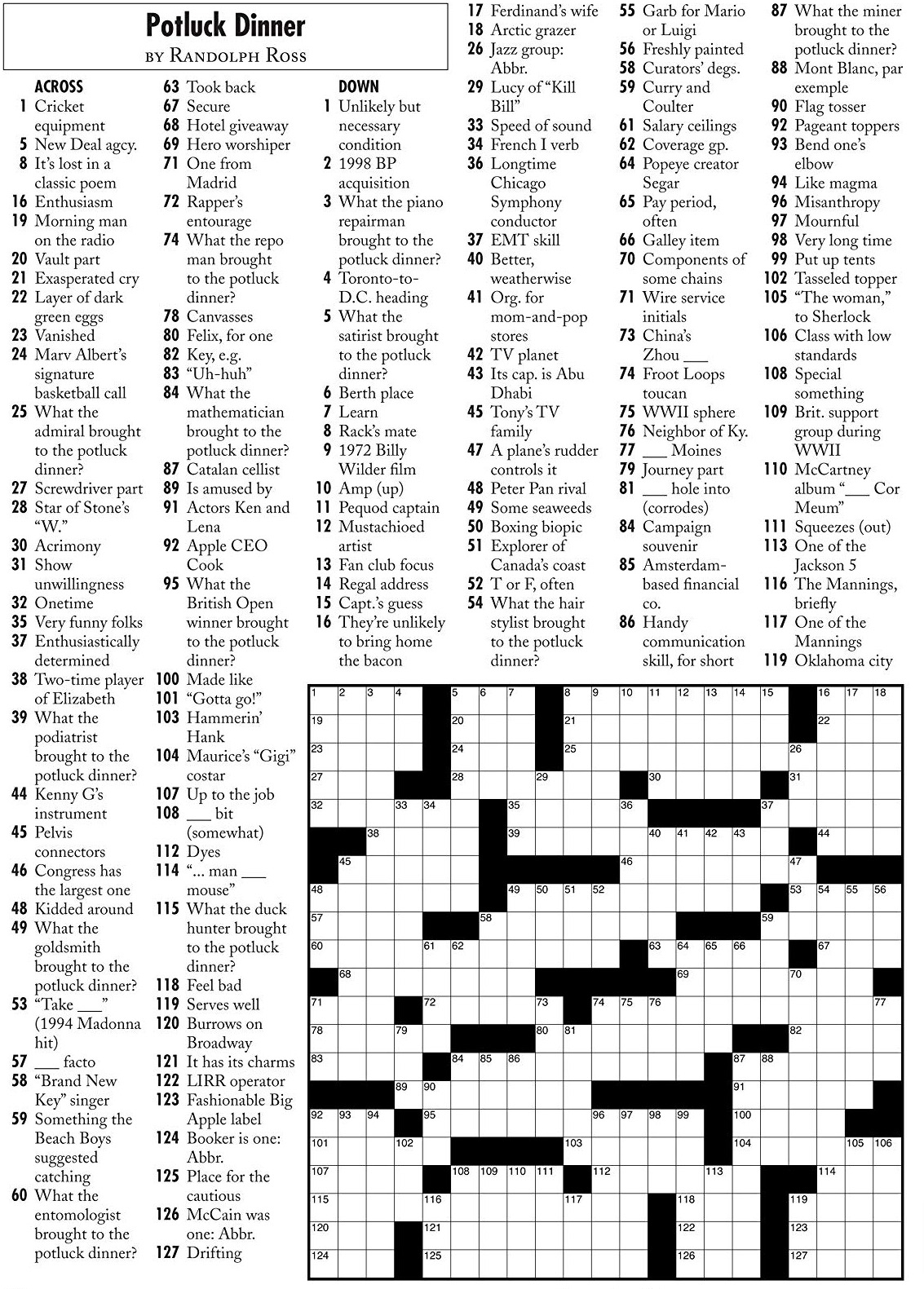 wall street journal crossword puzzle answers