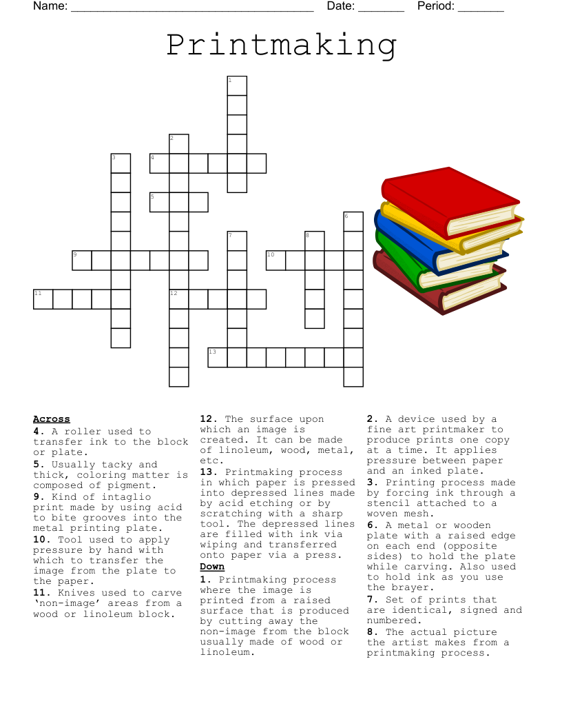 Printmaking Crossword WordMint Printmaking Crossword WordMint