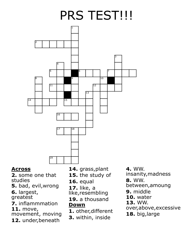 PRS TEST Crossword WordMint