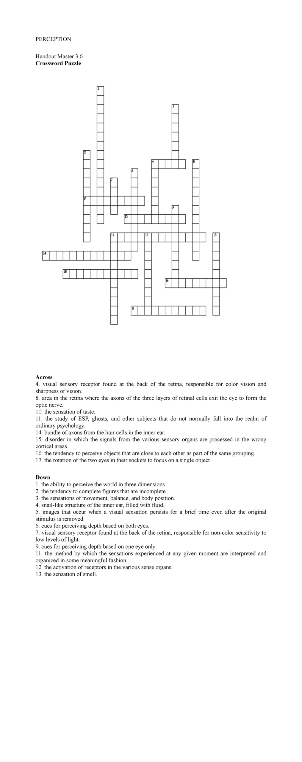 PSY101 Perception Activity Crossword Puzzle Guide Studocu PSY101 Perception Activity Crossword Puzzle Guide Studocu