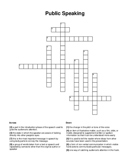 Public Speaking Crossword Puzzle
