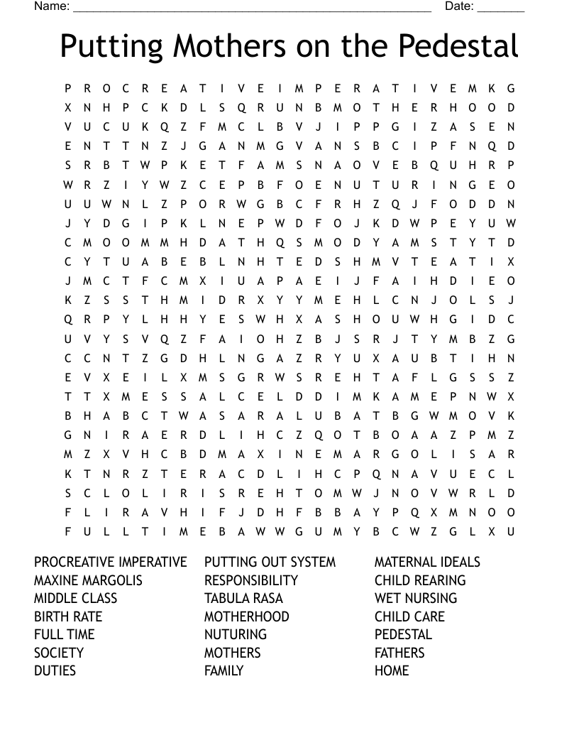 Putting Mothers On The Pedestal Word Search WordMint