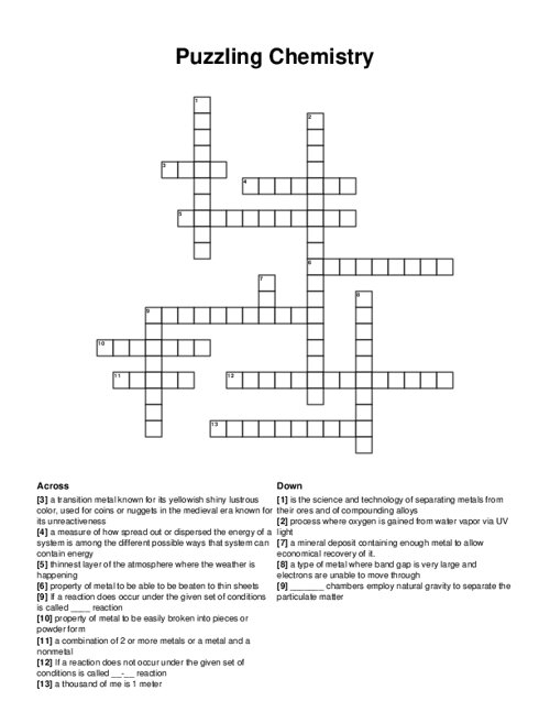 Puzzling Chemistry Crossword Puzzle Puzzling Chemistry Crossword Puzzle