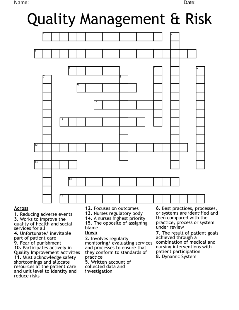 Quality Management Risk Crossword WordMint