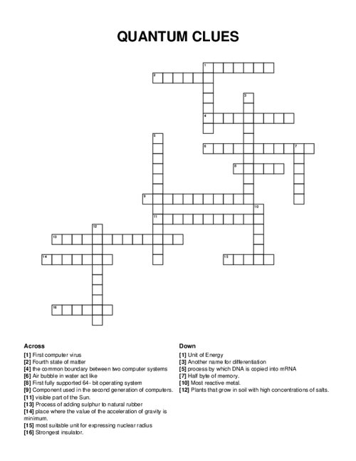 QUANTUM CLUES Crossword Puzzle QUANTUM CLUES Crossword Puzzle