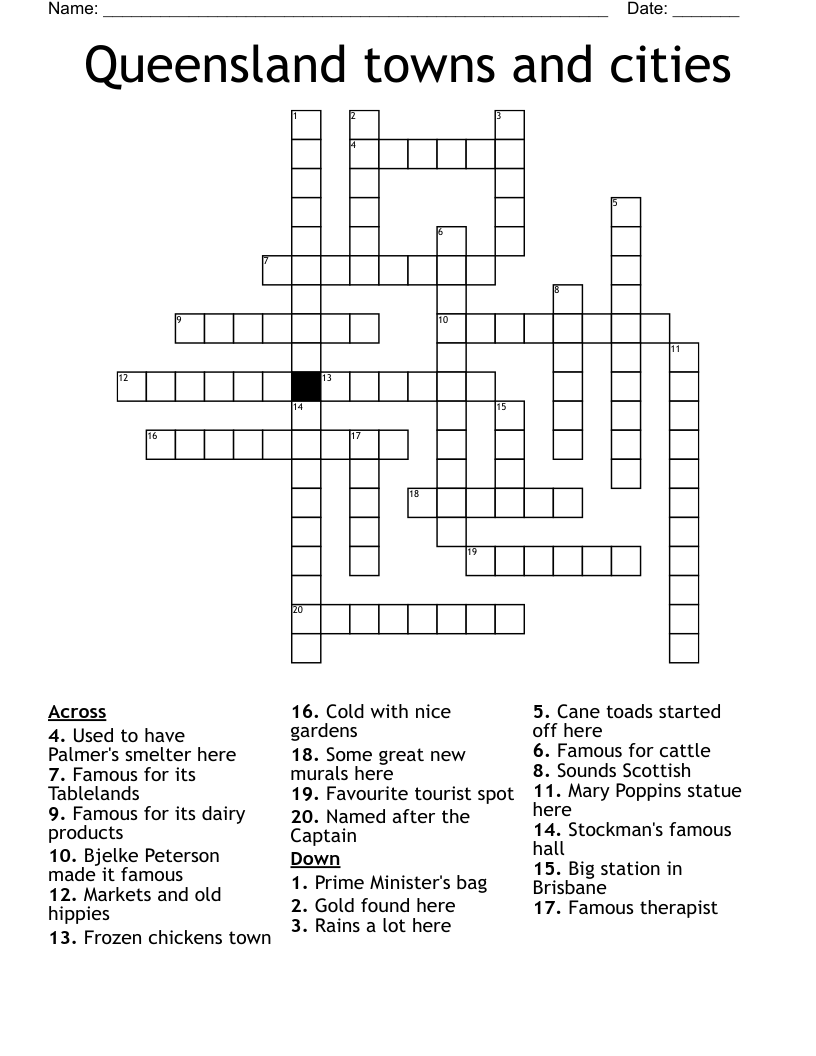 Queensland Towns And Cities Crossword WordMint