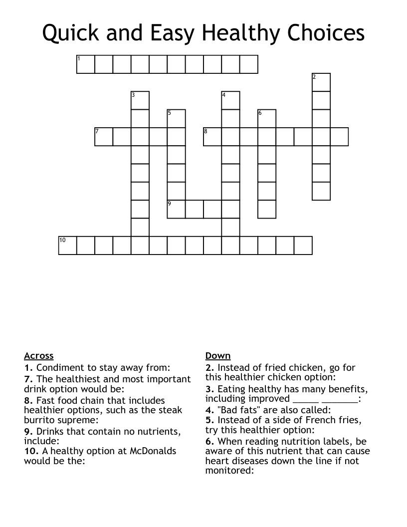 Quick And Easy Healthy Choices Crossword WordMint