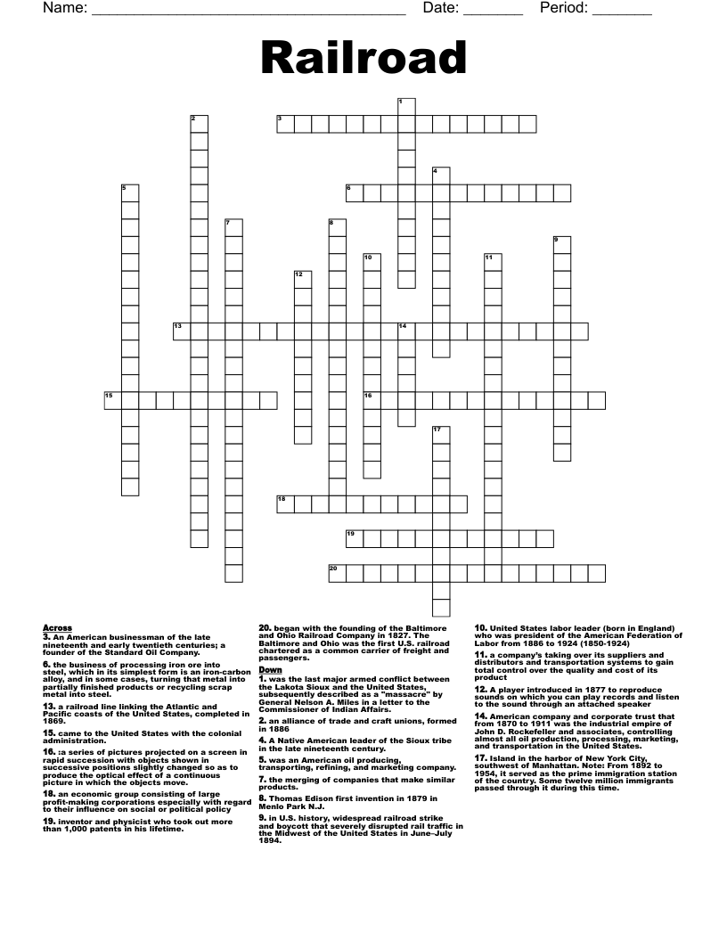 Railroad Crossword WordMint Railroad Crossword WordMint
