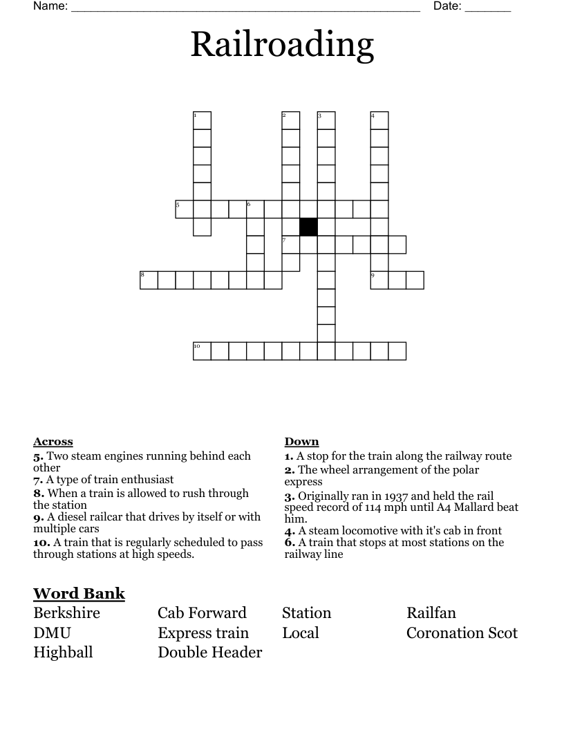 Railroading Crossword WordMint Railroading Crossword WordMint