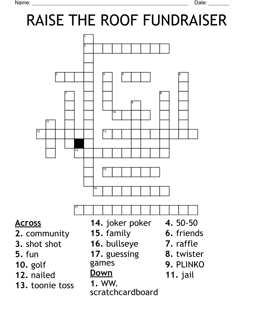 RAISE THE ROOF FUNDRAISER Crossword WordMint RAISE THE ROOF FUNDRAISER Crossword WordMint