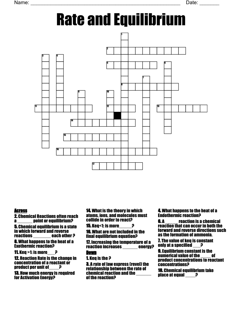 Rate And Equilibrium Crossword WordMint