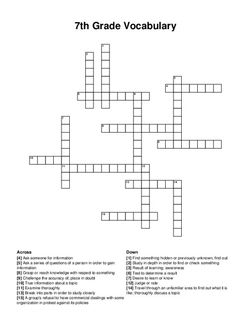 Rational Numbers Crossword Puzzle