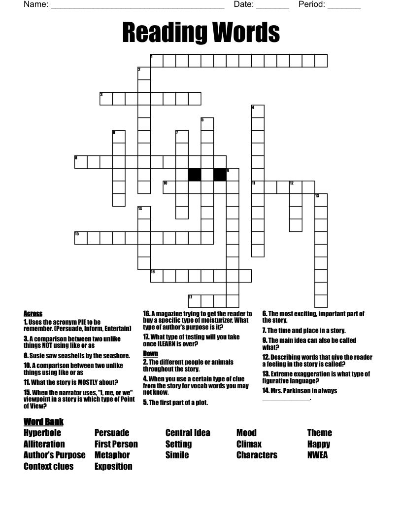 Reading Words Crossword WordMint