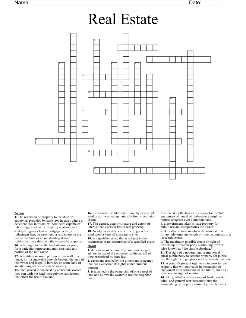 Real Estate Crossword WordMint