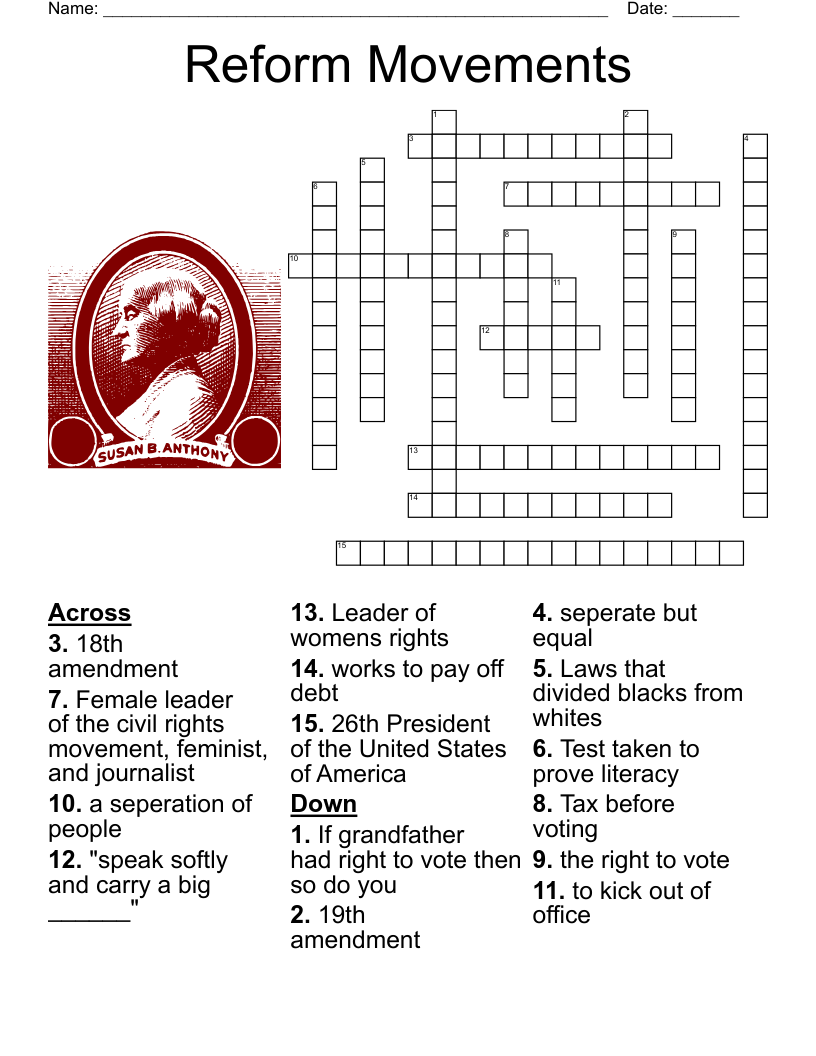Reform Movements Crossword WordMint