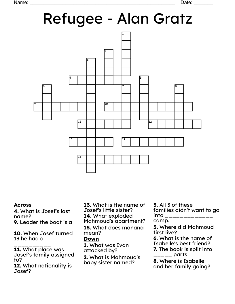 Refugee Alan Gratz Crossword WordMint