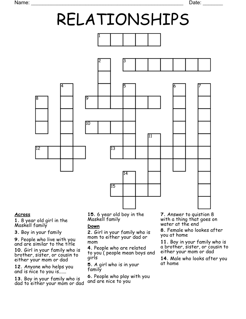 RELATIONSHIPS Crossword WordMint