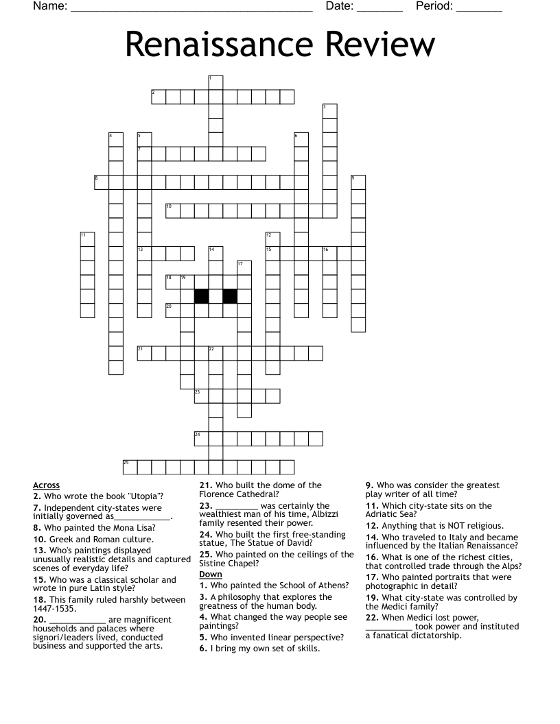 Renaissance Review Crossword WordMint Renaissance Review Crossword WordMint