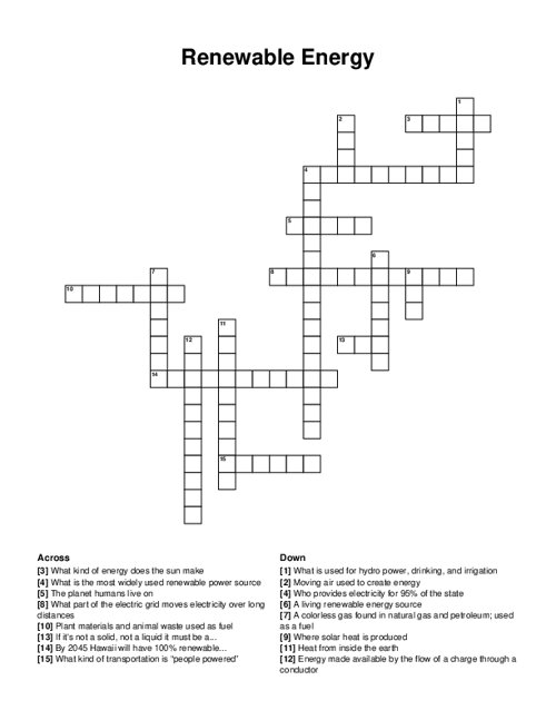 Renewable Energy Crossword Puzzle