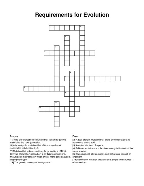 Requirements For Evolution Crossword Puzzle