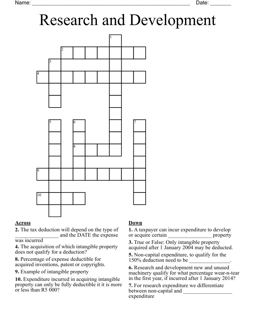Research And Development Crossword WordMint