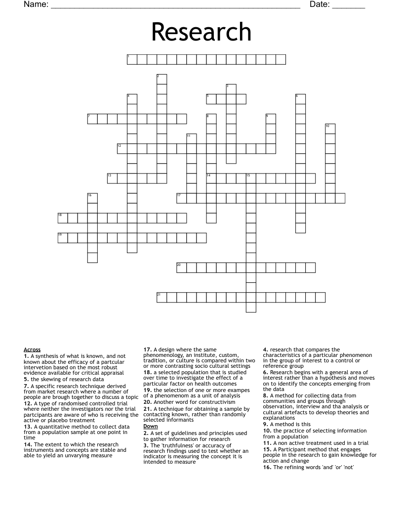 Research Crossword WordMint Research Crossword WordMint