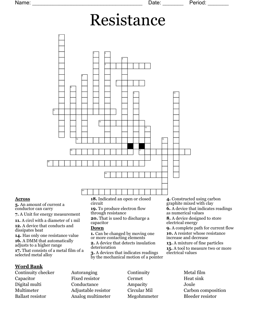 Resistance Crossword WordMint