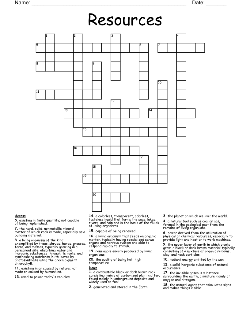 Resources Crossword WordMint