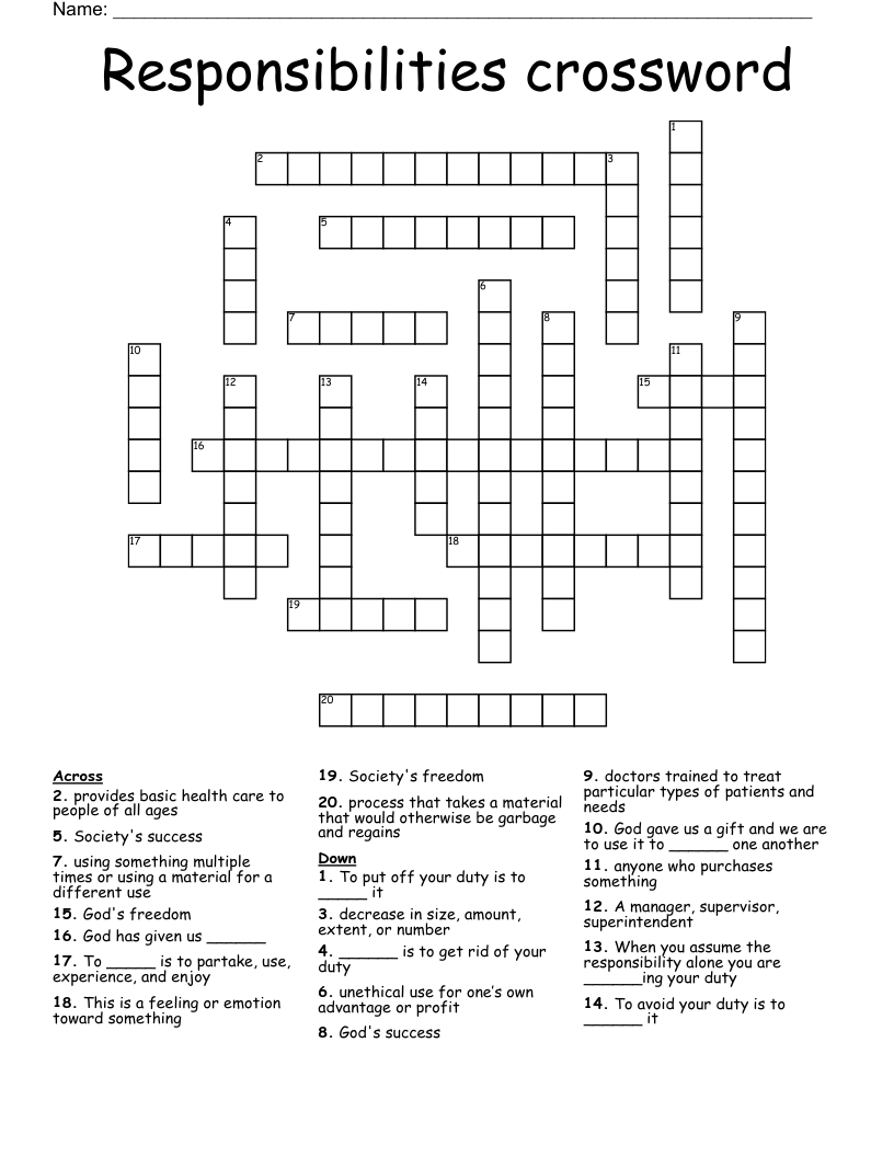 Responsibilities Crossword WordMint