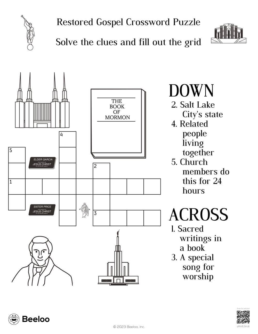 Restored Gospel Crossword Puzzle Beeloo Printable Crafts And Activities For Kids