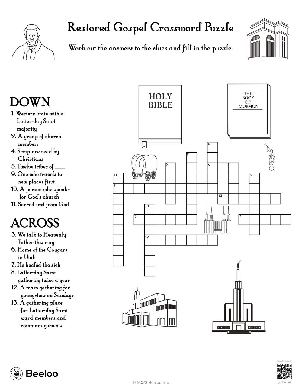 Restored Gospel Crossword Puzzle Beeloo Printable Crafts And Activities For Kids