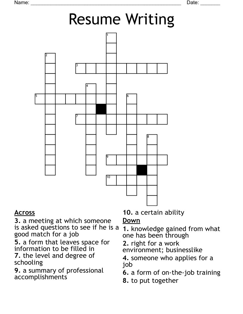 Resume Writing Crossword WordMint Resume Writing Crossword WordMint