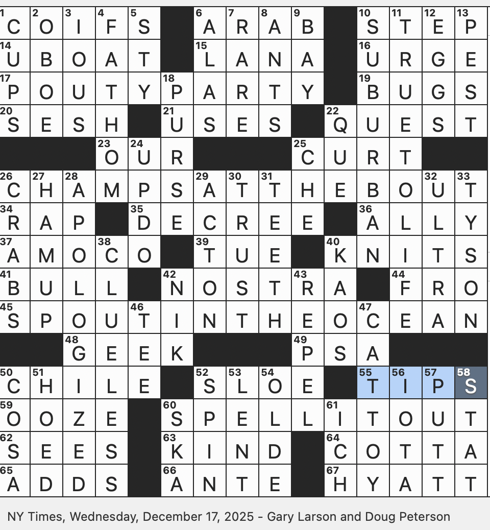 Rex Parker Does The NYT Crossword Puzzle Big Name In Chicken Or Boxing WED 12 17 25 Centerpiece Of The Hobbit Group Of Grumps Sitting Around Kvetching Just About Anything