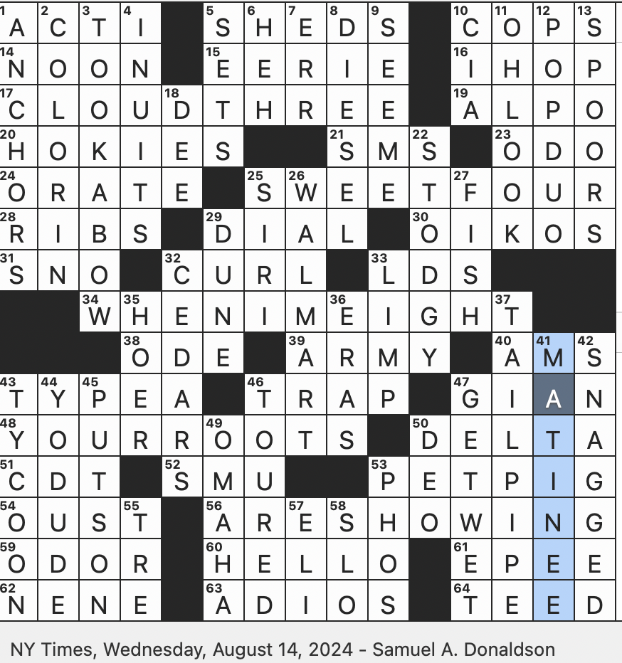 Rex Parker Does The NYT Crossword Puzzle Big Name In Greek Yogurt WED 8 14 24 Texting Format In Brief One Making A Bed Perhaps Leakes Of Reality TV 
