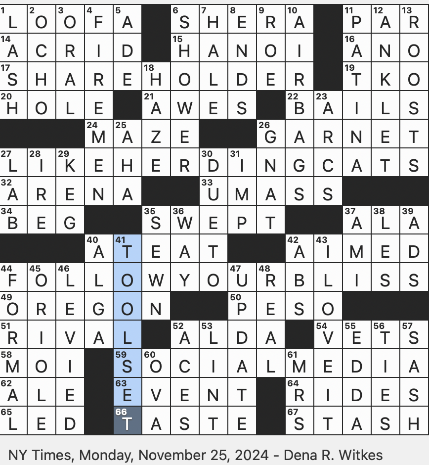Rex Parker Does The NYT Crossword Puzzle Difficult To Wrangle Per An Idiom MON 11 25 24 Advice To Someone Seeking Happiness Icelandic Literary Saga He Man s Twin Sister Piece