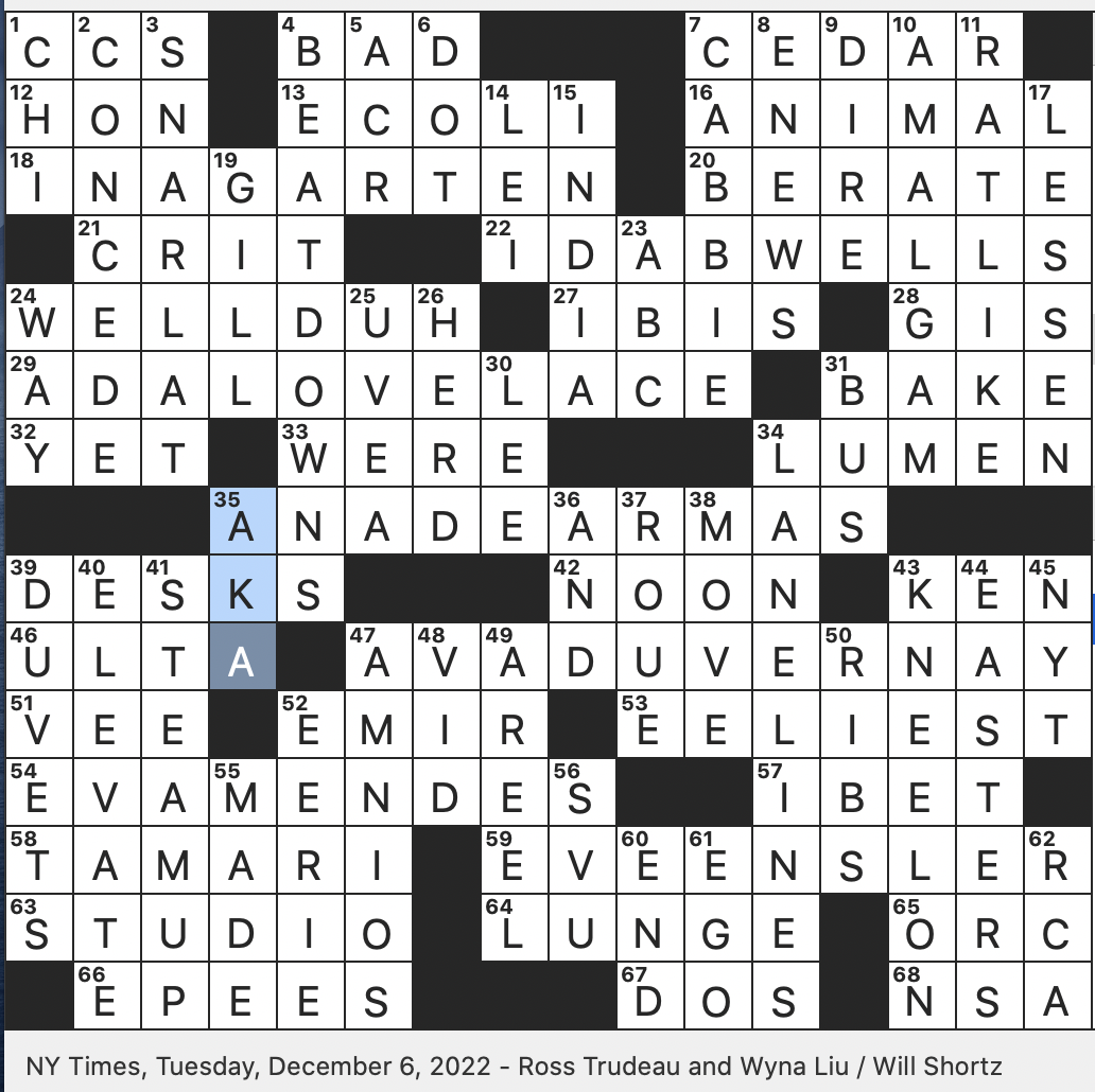 Rex Parker Does The NYT Crossword Puzzle Dissolute Man From The French TUE 12 6 22 Bellicose Humanoid Of Middle Earth Girl In Progress Star With A Line Of Cosmetics 