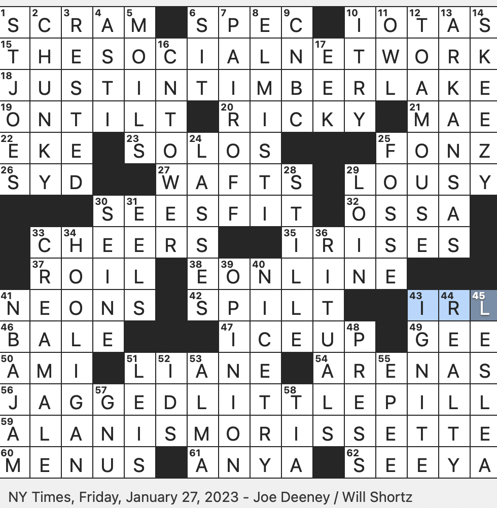 Rex Parker Does The NYT Crossword Puzzle Does Drudgery Old style FRI 1 27 23 Active Volcano Near Peru s Dormant Pichu Pichu Morally Repulsive In Slang Classic Arcade Game In Which