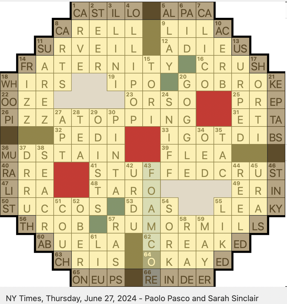 Rex Parker Does The NYT Crossword Puzzle Flavoring In Purple Bubble Tea THU 6 27 24 One Of Two Heard In This Kiss Prey For A Moray Eel Noted Name