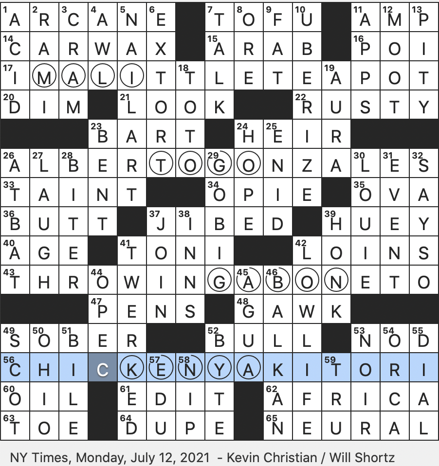 Rex Parker Does The NYT Crossword Puzzle Grilled Japanese Dish On Skewers MON 7 12 21 TV Cable Channel With Impractical Jokers Appeasing Idiomatically Transform Using Mobile Technology As A