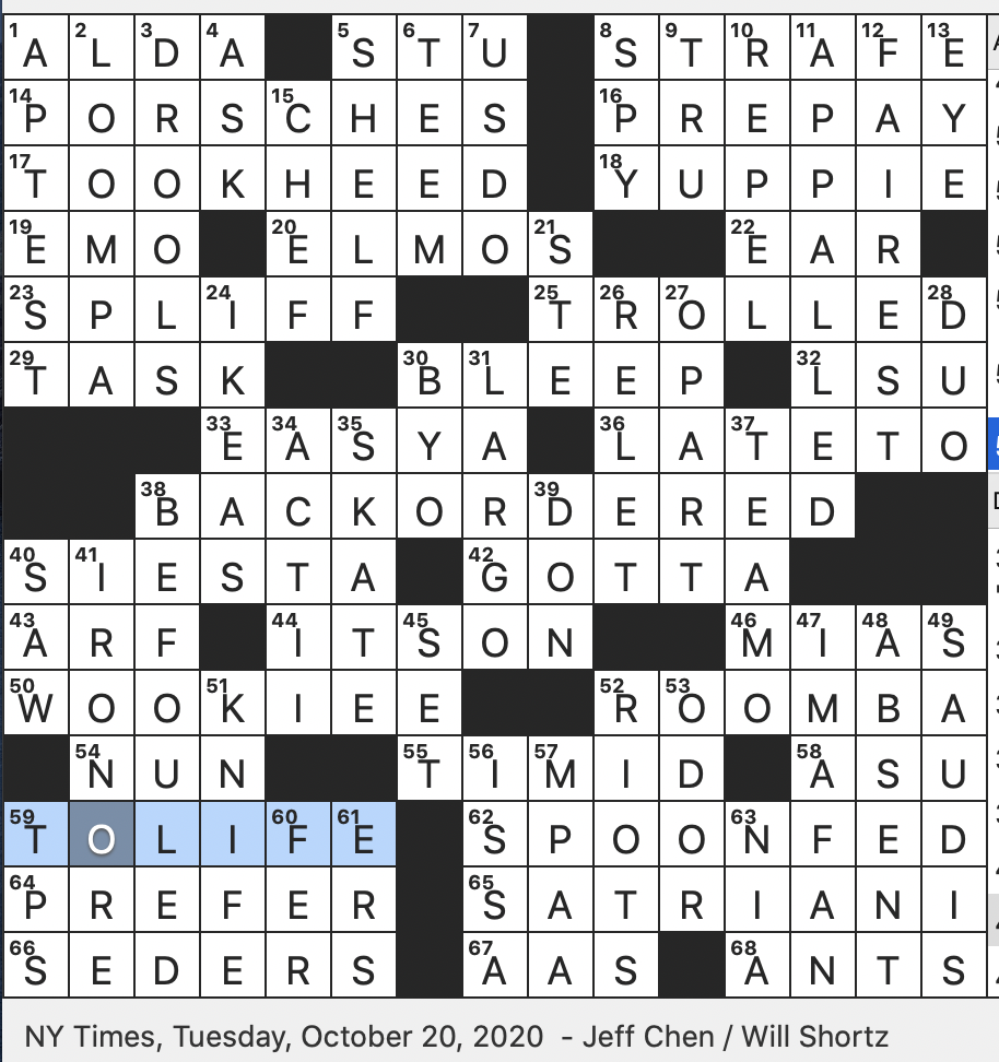 Rex Parker Does The NYT Crossword Puzzle Guitarist Joe With 15 Grammy Nominations TUE 10 20 20 Autonomous Cleaner Marijuana Cigarette Informally Dangerous Plant To Have Around Punk Rock Offshoot