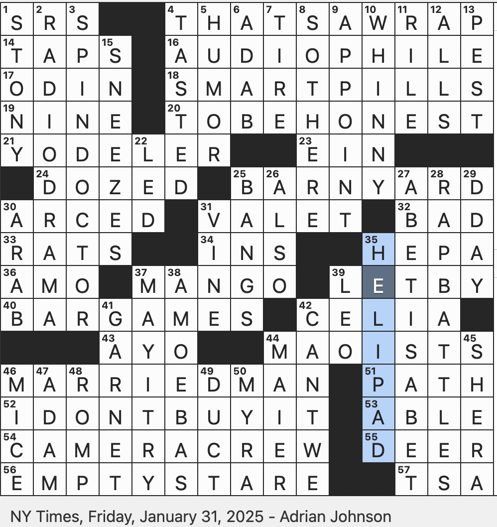 Rex Parker Does The NYT Crossword Puzzle Hinduism s king Of Fruits FRI 1 31 25 Wanders Around A Terminal For Short Alpine Crooner Hairstyle For Violet In Peanuts Short distance