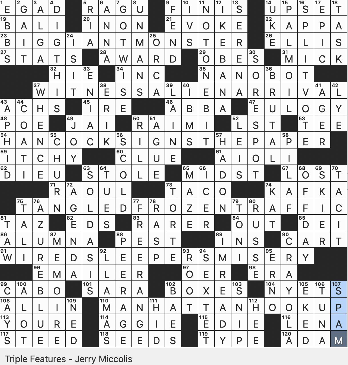 Rex Parker Does The NYT Crossword Puzzle Modern H R Initiative SUN 10 20 24 Futuristic Microscopic Machine Hasten Old style Marquee At The Tri Plex Mistaken As A Promo For Godzilla 