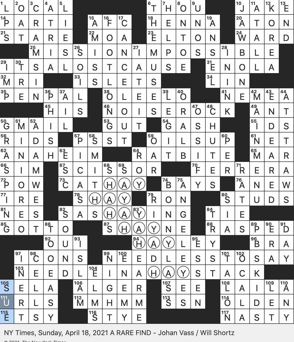 finds nyt crossword clue