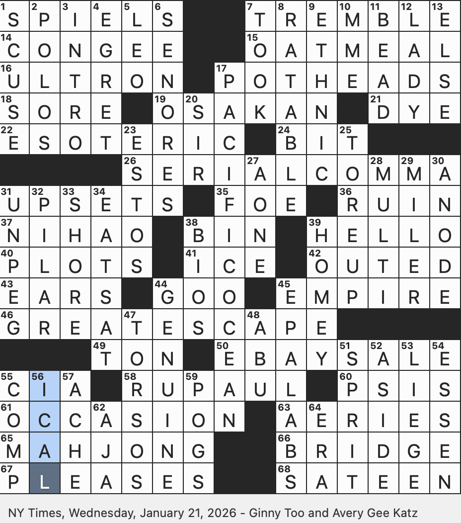 Rex Parker Does The NYT Crossword Puzzle Pertaining To Hair WED 1 21 26 Classic P O W Movie Starring Steve McQueen With The Polarizing Punctuation Choice Transaction On An Online Marketplace 
