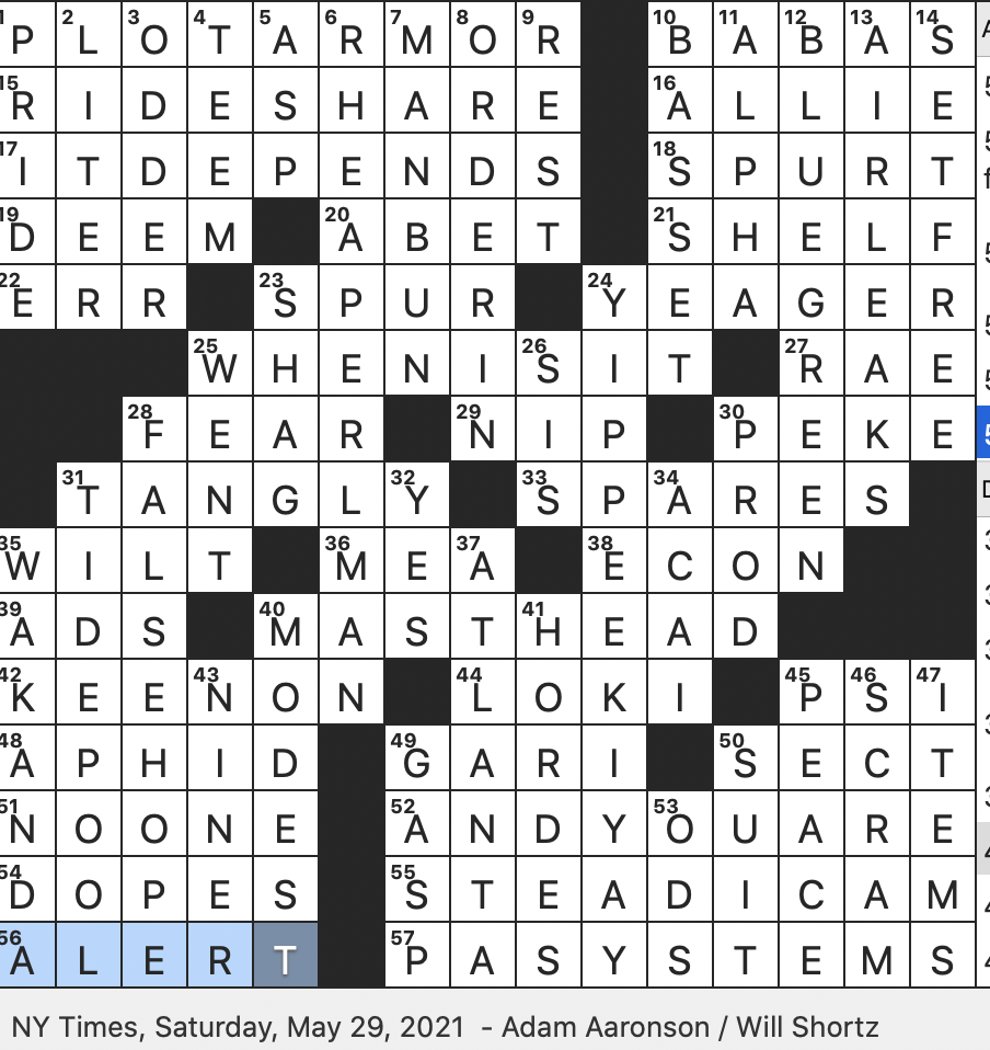 Rex Parker Does The NYT Crossword Puzzle Protection Of A Protagonist For Narrative Purposes In Slang SAT 5 29 21 Rum soaked Treats Source Of Vibranium In The Marvel Universe Exclamation