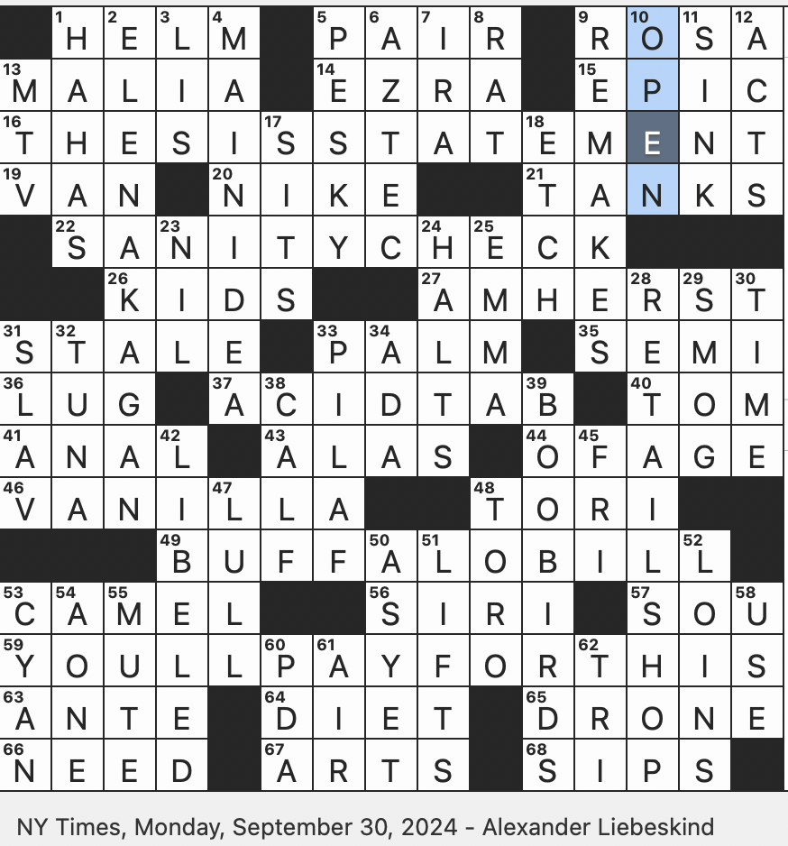 Rex Parker Does The NYT Crossword Puzzle Quick Confirmation Of Feasibility MON 9 30 24 Football Player In Upstate New York Empire Whose Capital City Was Tenochtitl n Loud And Unhappy