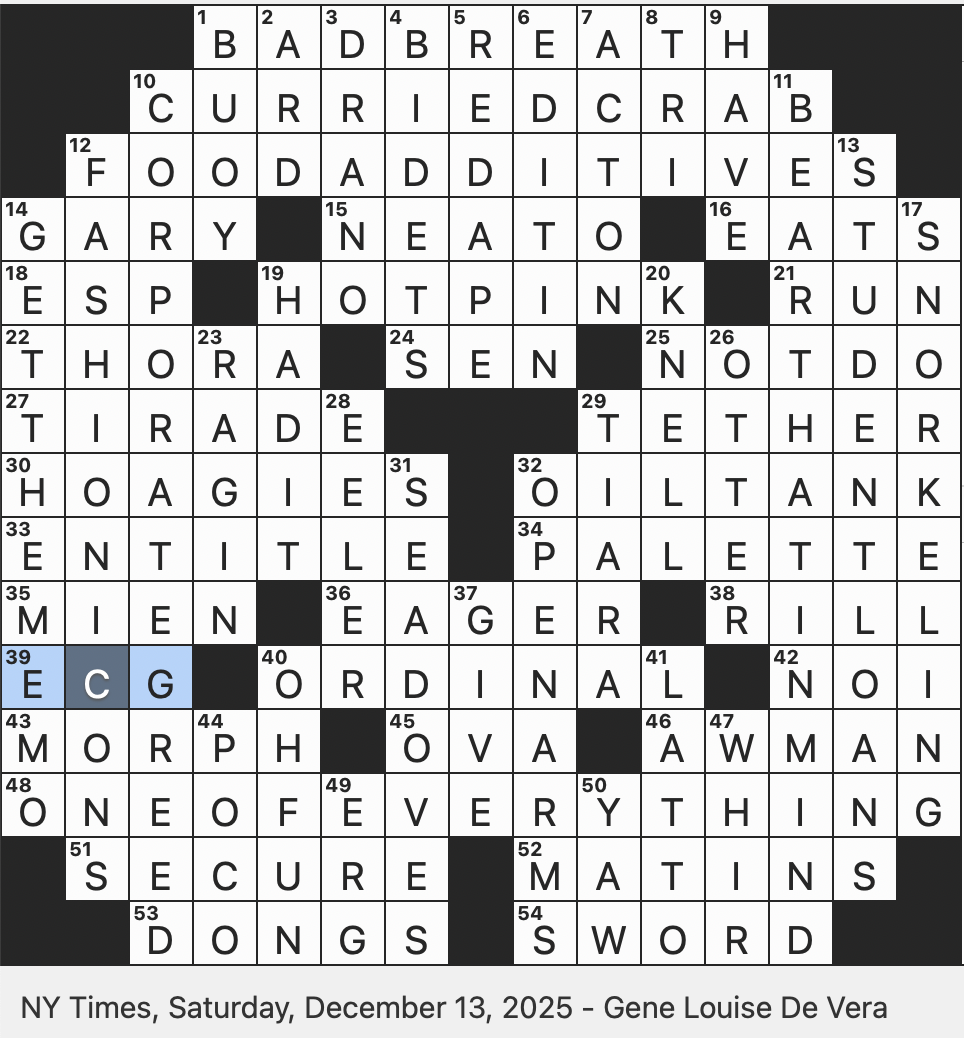 pink/orange shade nyt crossword clue