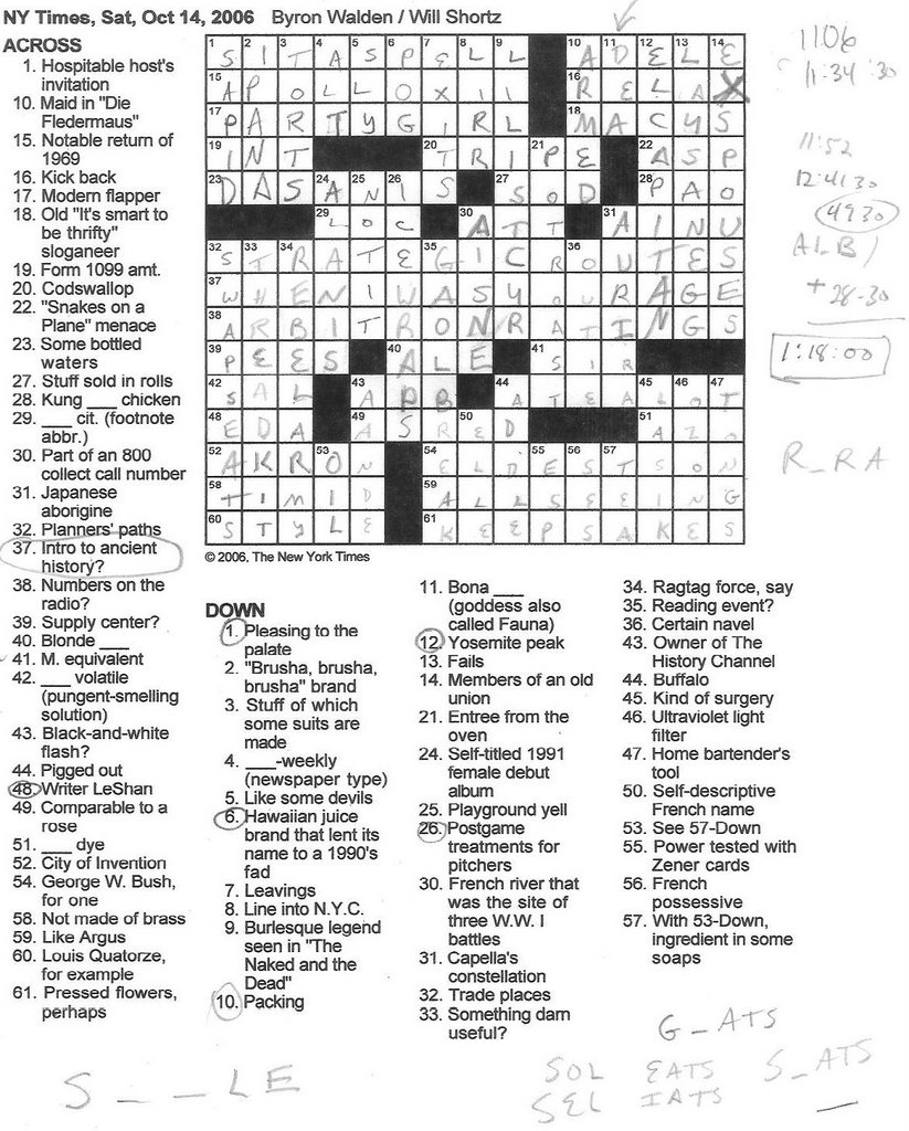 Rex Parker Does The NYT Crossword Puzzle SATURDAY Oct 14 2006 Byron Walden Rex Parker Does The NYT Crossword Puzzle SATURDAY Oct 14 2006 Byron Walden